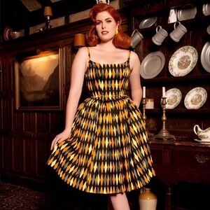PUG House Harlequin Jenny Dress in Hufflepuff Yellow Gold Small